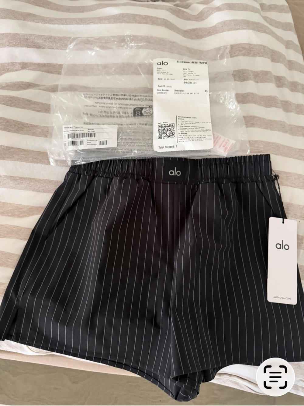 ALO Yoga Black Pinstripe Athletic Shorts